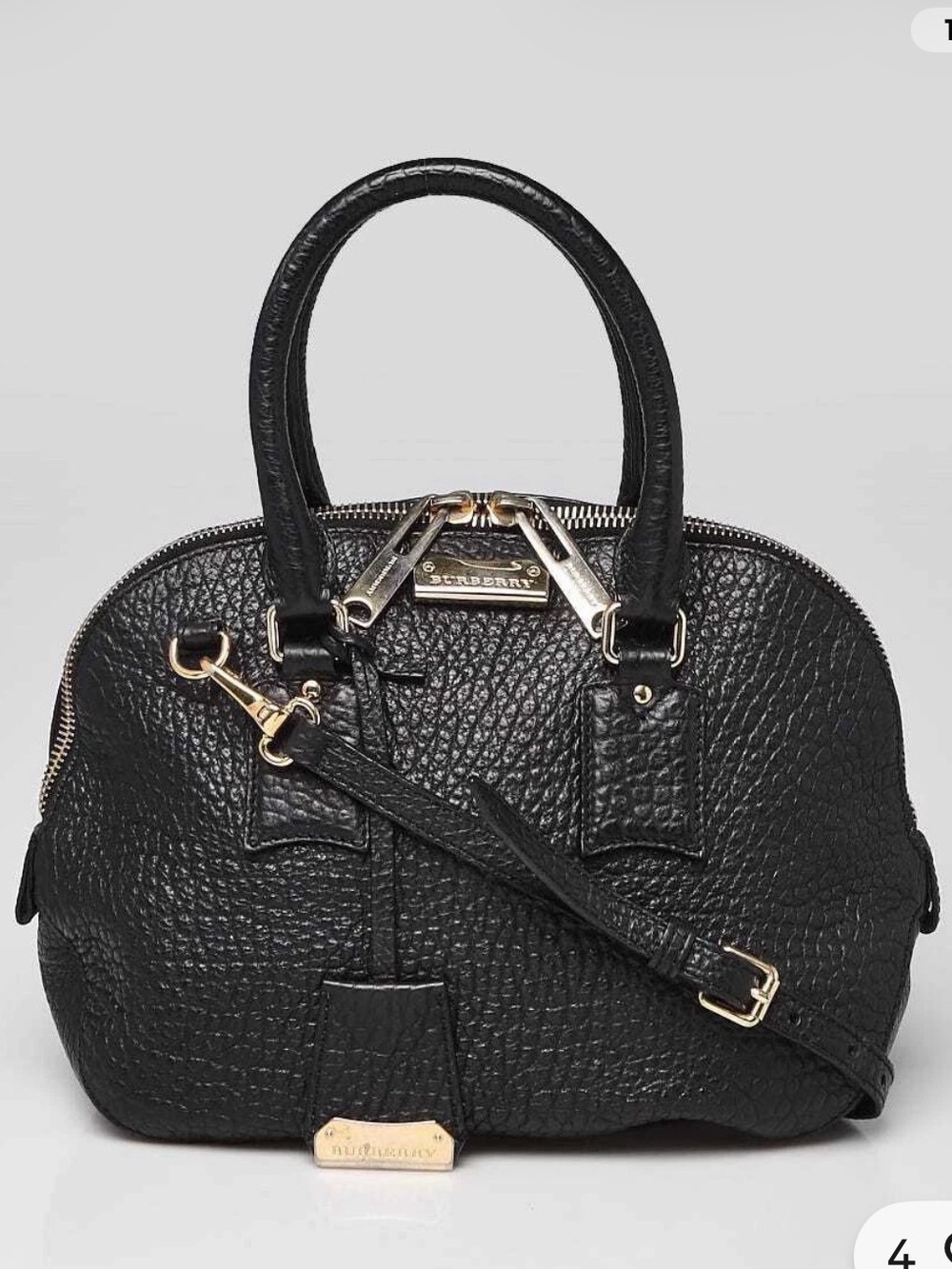 BURBERRY Orchard Satchel Black Pebbled Leather Two Way Zipper Shoulder Bag